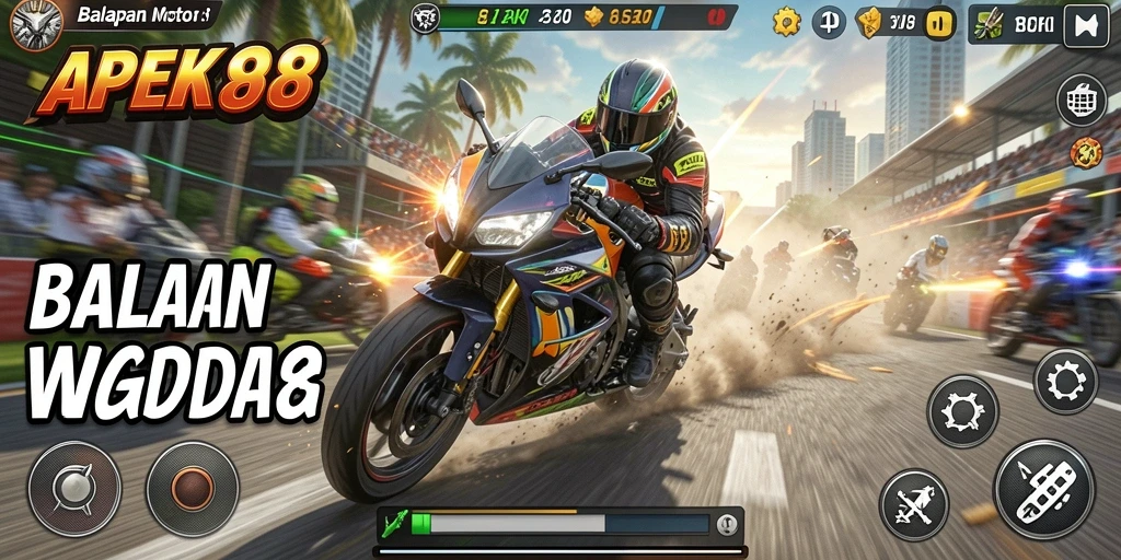 Tampilan gameplay APEK88 yang mendebarkan saat balapan motor.