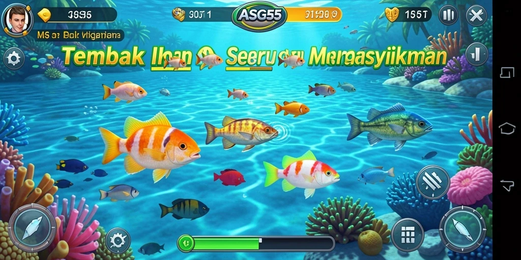 Tampilan gameplay menembak ikan yang asyik dan menantang.