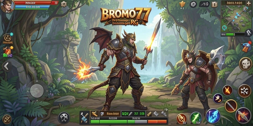 Screenshot BROMO77 menampilkan pertarungan seru dalam game RPG.