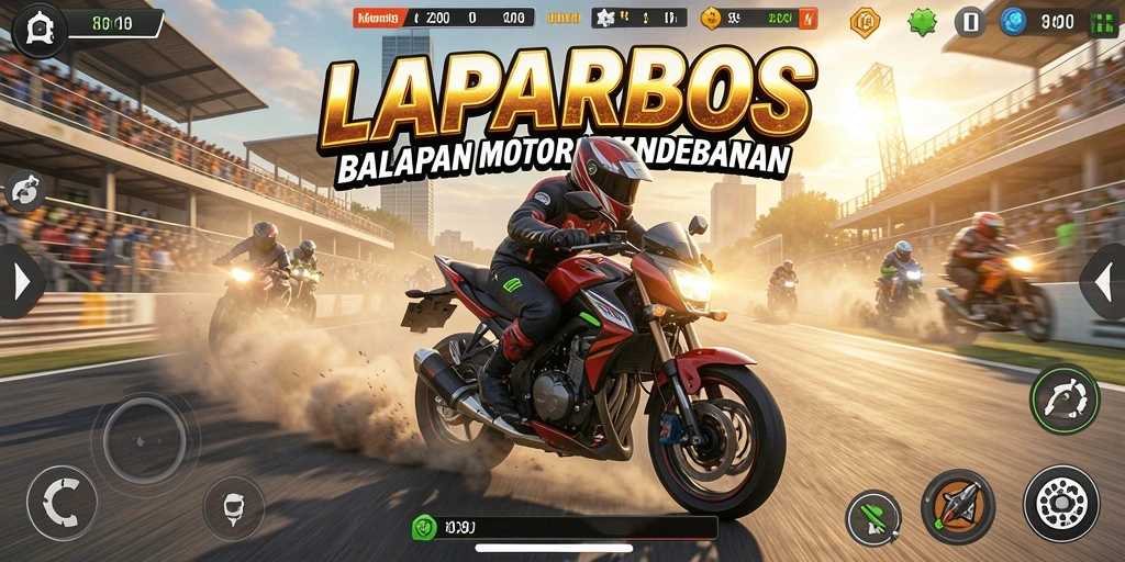 Gameplay seru dalam LAPARBOS dengan balapan motor menegangkan.