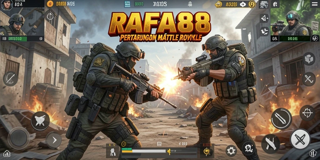 Tangkapan layar utama RAFA88 menampilkan pertempuran intens di arena Battle Royale.