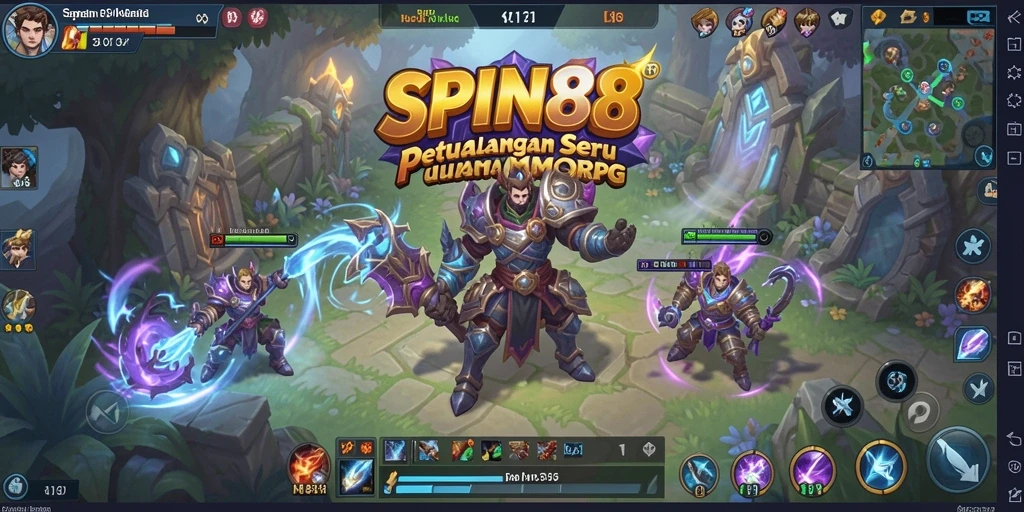 Screenshot gameplay SPIN88 menampilkan pertarungan epik dan interaksi pengguna.