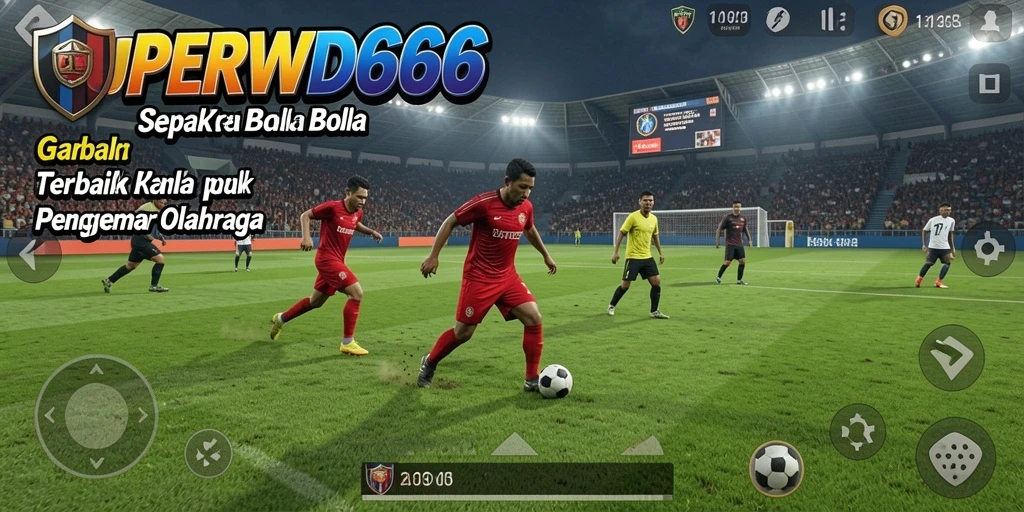 Screenshot gameplay SUPERWD666 menampilkan aksi seru di lapangan sepak bola.
