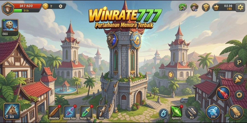 Tangkapan layar gameplay WINRATE777 menunjukkan aksi seru dalam pertarungan Tower Defense.