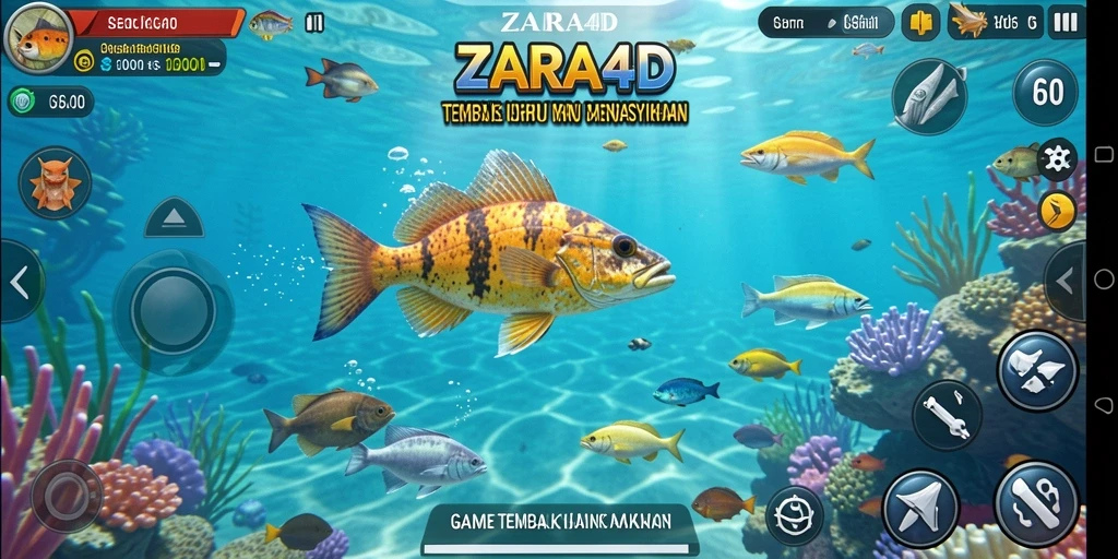 Gameplay seru ZARA4D saat menembak ikan-ikan berwarna-warni.